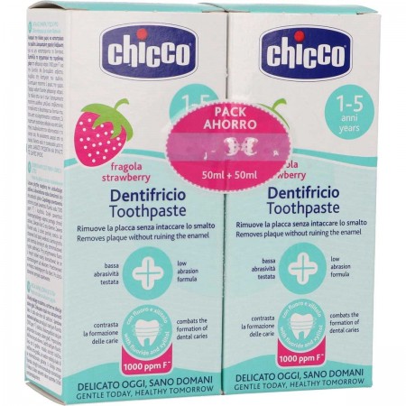 PASTA DENTAL INFANTIL CHICCO PACK AHORRO 50 + 50 ML SABOR FRESA