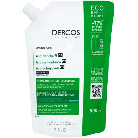 DERCOS CHAMPU ANTICASPA DS CABELLO NORMAL-GRASO ECO RECARGA 390 ML