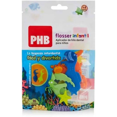 PHB FLOSSER INFANTIL +4 HILO DENTAL CON APLICADOR 16 UNIDADES