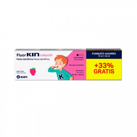 FLUOR KIN INFANTIL PASTA DENTIFRICA 33% GRATIS FRESA 75 ML + 25 ML