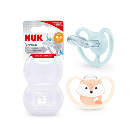 NUK CHUPETE SILICONA SPACE 0 - 6 MESES 2 UNIDADES ZORRO ROSA