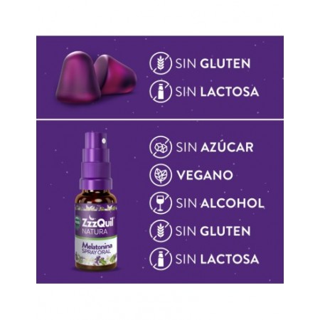 ZZZQUIL NATURA PACK SABOR FRUTAS BOSQUE 60 GUMMIES + SPRAY 30 ML