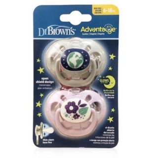DR BROWN´S ADVANTAGE CHUPETE SILICONA NOCTURNO T2 6-18 MESES COLORES SURTIDOS