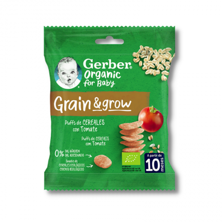 GERBER NUTRIPUFFS SABOR CEREALES CON TOMATE BOLSITA 7G