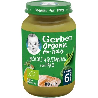 GERBER ORGANIC BROCOLI GUISANTES Y PAVO TARRITO 190 G