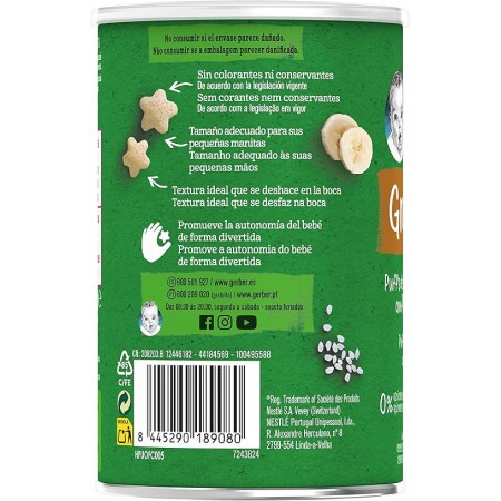 GERBER ORGANIC PUFFS CEREALES ECOLOGICOS TRIGO CON PLATANO LATA 35 G