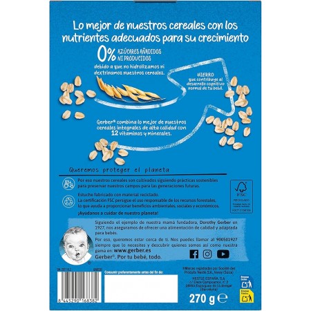GERBER MULTICEREALES INTEGRALES FRUTA 0%AZUCAR 270 G