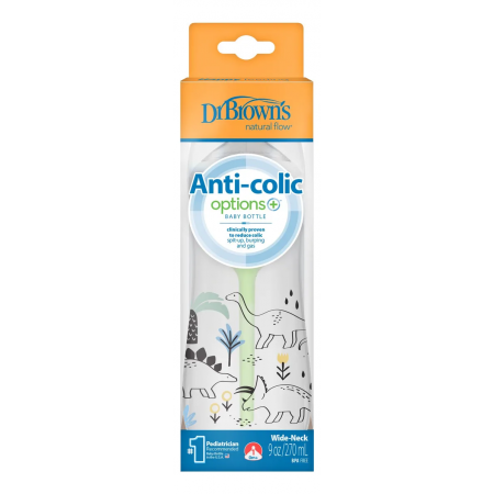 DR BROWN´S BIBERON BOCA ANCHA NATURAL FLOW ANTICOLICO 270 ML DINOSAURIOS