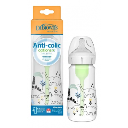 DR BROWN´S BIBERON BOCA ANCHA NATURAL FLOW ANTICOLICO 270 ML DINOSAURIOS