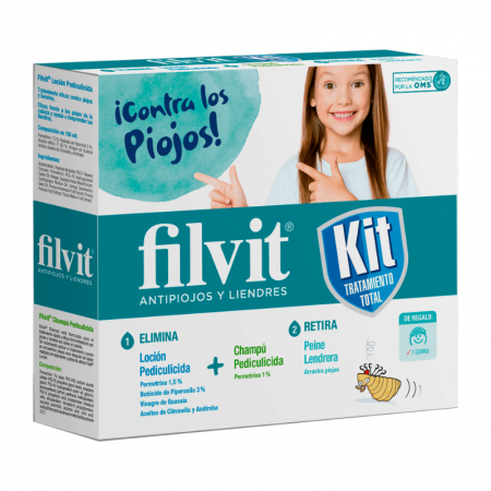 FILVIT KIT TRATAMIENTO TOTAL ANTIPIOJOS LOCION PERMETRINA 100ML+ CHAMPÚ 100ML+ LENDRERA Y GORRO