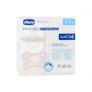 CHICCO CHUPETE SILICONA PHYSIOFORMA DUAL SOFT 2-6 MESES 2 UNIDADES ROSA Y BEIGE CON CAJA