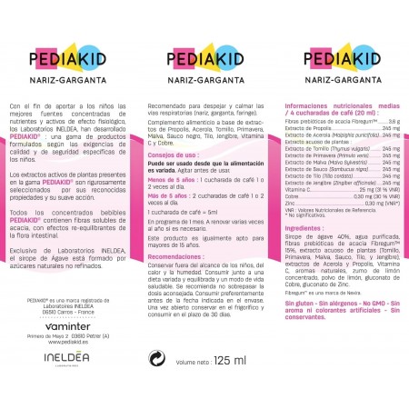PEDIAKID MOQUITOS NARIZ GARGANTA JARABE 125ML SABOR LIMON Y MIEL