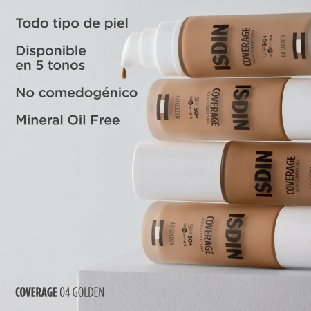 ISDIN COVERAGE ALTA COBERTURA BASE DE MAQUILLAJE SPF50+ COLOR 4.0 DORADO 30G