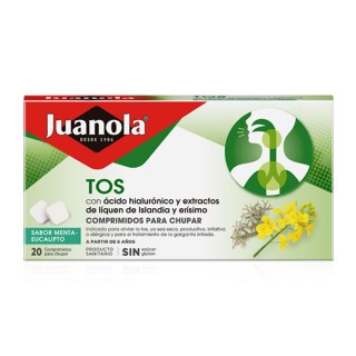 JUANOLA TOS COMPRIMIDOS PARA CHUPAR SIN AZUCAR SABOR MENTA Y EUCALIPTO 20 COMPRIMIDOS