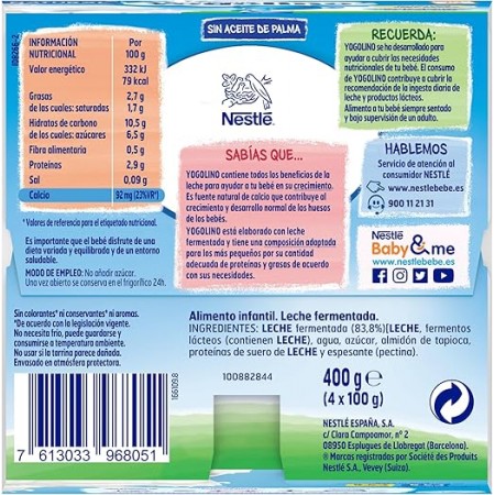 NESTLE YOGOLINO SABOR NATURAL 4 TARRINAS 100 G