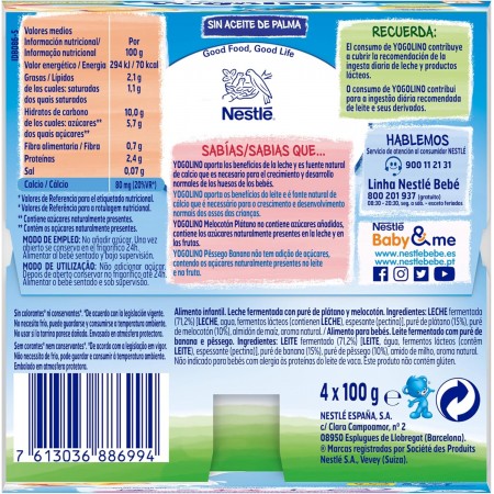 NESTLE YOGOLINO SABOR MELOCOTON Y PLATANO 4 TARRINAS 100 G