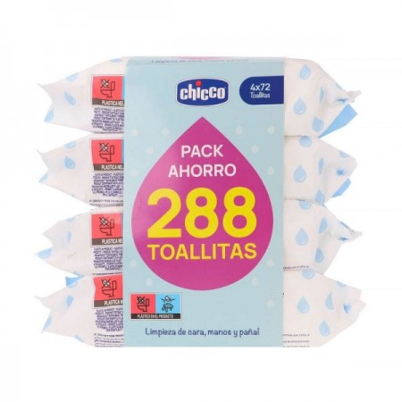 CHICCO PACK AHORRO TOALLITAS HUMEDAS LIMPIADORAS 4 PACKS 288 TOALLITAS