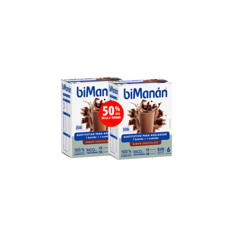 BIMANAN PACK DUPLO BATIDOS SABOR CHOCOLATE 6 BATIDOS + 6 BATIDOS 2ªUD 50%