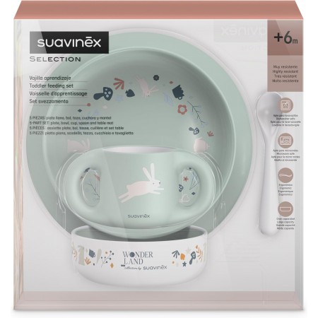 SUAVINEX VAJILLA INFANTIL VERDE Y BEIGE 5 PIEZAS +6 MESES