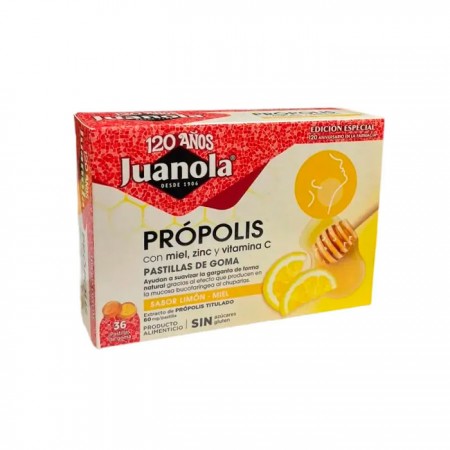 JUANOLA PASTILLAS DE GOMA SABOR LIMON MIEL CON PROPOLIS MIEL ZINC Y VITAMINA C 36 PASTILLAS