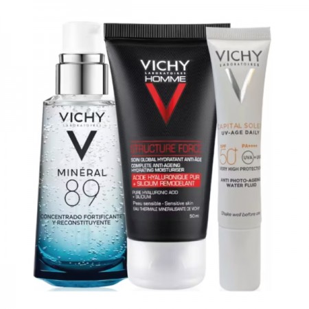 VICHY NECESER PROTOCOLO ANTIEDAD HOMBRE: MINERAL 89 SERUM 50ML + VICHY HOMME CREMA 50ML + REGALO