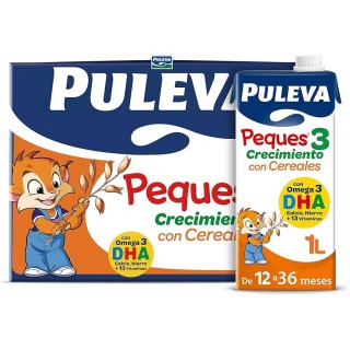 PULEVA PEQUES 3 LECHE CRECIMIENTO CON CEREALES  PACK 6 BRIKS X 1L
