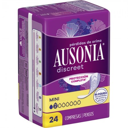AUSONIA DISCREET MINI ABSORBENTE INCONTINENCIA DE ORINA MUY LIGERA 24 COMPRESAS