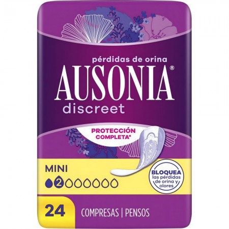 AUSONIA DISCREET MINI ABSORBENTE INCONTINENCIA DE ORINA MUY LIGERA 24 COMPRESAS