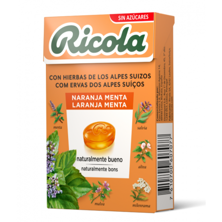 RICOLA CARAMELOS SIN AZUCAR SABOR NARANJA MENTA 50 G
