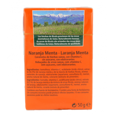 RICOLA CARAMELOS SIN AZUCAR SABOR NARANJA MENTA 50 G