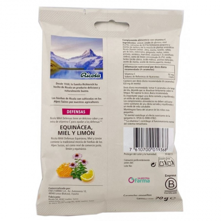 RICOLA DEFENSAS CARAMELOS CON VIT C EQUINACEA MIEL Y LIMON 70G