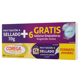 COREGA POWER MAX PACK ADHESIVO FIJACION + SELLADO SIN SABOR 70G+6 TABLETAS OXIGENO BIO-CTIVO GRATIS