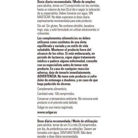 SOLGAR BETAINE CLORHIDRATO CON PEPSINA 100 COMPRIMIDOS