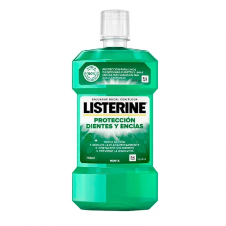 LISTERINE PROTECCION DIENTES Y ENCIAS SABOR MENTA +50% GRATIS ENJUAGUE BUCAL 750 ML