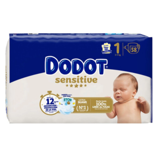 DODOT SENSITIVE PAÑAL INFANTIL TALLA 1 2-5 KG 58 UNIDADES