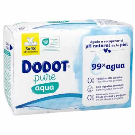 DODOT AQUA PURE TOALLITAS HUMEDAS PARA BEBES 3 ENVASES X 48 UNIDADES PLASTIC FREE PACK PROMOCIONAL