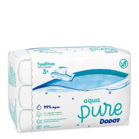 DODOT AQUA PURE TOALLITAS HUMEDAS PARA BEBES 3 ENVASES X 48 UNIDADES PLASTIC FREE PACK PROMOCIONAL