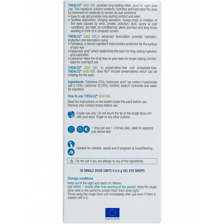 THEALOZ DUO GEL ESTERIL UNIDOSIS 0.4 G ML 30 UNIDOSIS