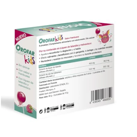 OROFAR KIDS DOLOR DE GARGANTA 8 PIRULETAS SABOR FRAMBUESA