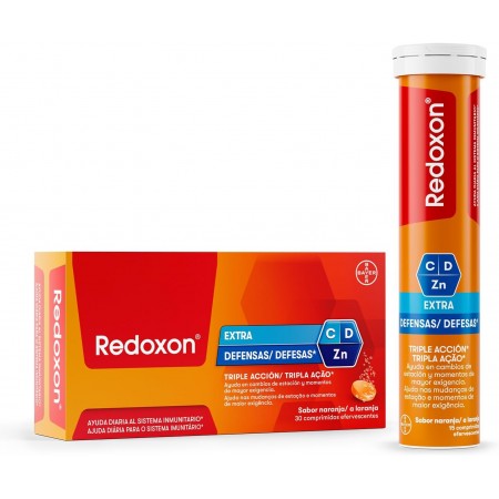 REDOXON EXTRA DEFENSAS TRIPLE ACCION VIT C,D Y ZINC 30 COMPRIMIDOS EFERVESCENTES SABOR NARANJA