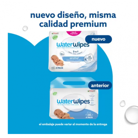WATERWIPES BEBE 4 ENVASES 60 UNIDADES PACK ECONOMICO
