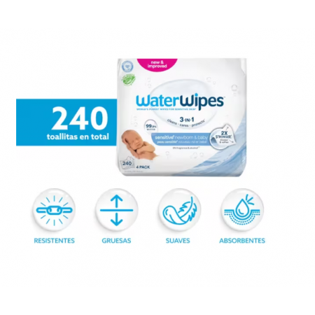 WATERWIPES BEBE 4 ENVASES 60 UNIDADES PACK ECONOMICO