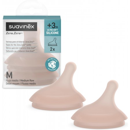 SUAVINEX TETINA ZERO ZERO ANTICOLICO SILICONA FLUJO MEDIO +3 MESES 2 TETINAS