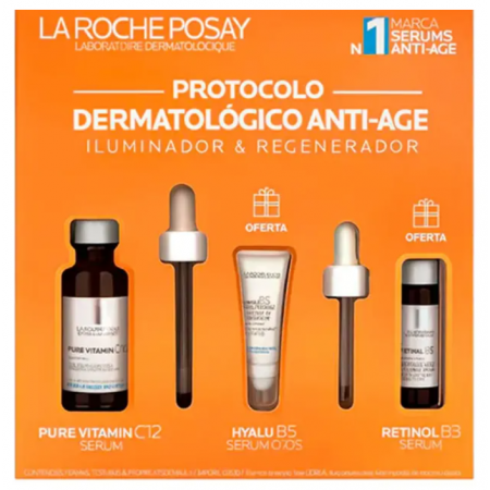 LA ROCHE POSAY PACK ILUMINADOR: PURE VITAMIN C12 SERUM + HYALU B5 CONTORNO + RETINOLB3 MINI SERUM