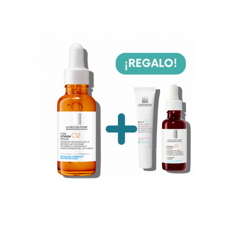 LA ROCHE POSAY PACK ILUMINADOR: PURE VITAMIN C12 SERUM + HYALU B5 CONTORNO + RETINOLB3 MINI SERUM