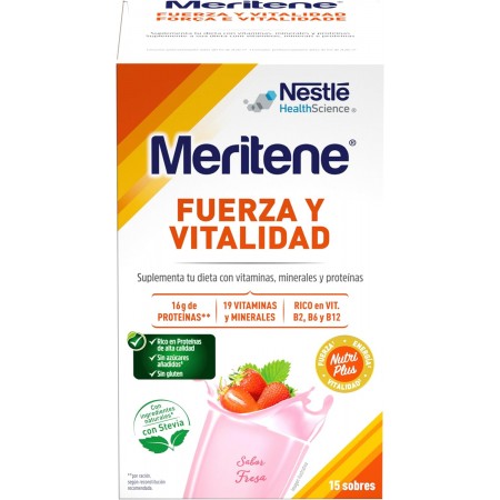MERITENE FUERZA Y VITALIDAD BATIDOS SABOR FRESA 15 SOBRES 450G