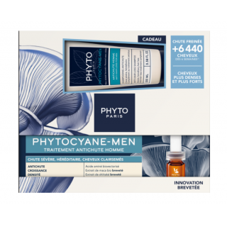 PHYTO PHYTOCYANE MEN TRATAMIENTO ANTICAIDA 12 AMPOLLAS 3.05ML + REGALO PHYTOCYANE CHAMPU 100ML