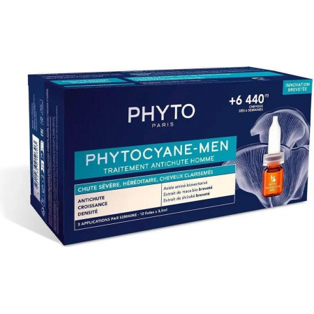 PHYTO PHYTOCYANE MEN TRATAMIENTO ANTICAIDA SEVERA HOMBRE 12 AMPOLLAS 3.5 ML (2 MESES)
