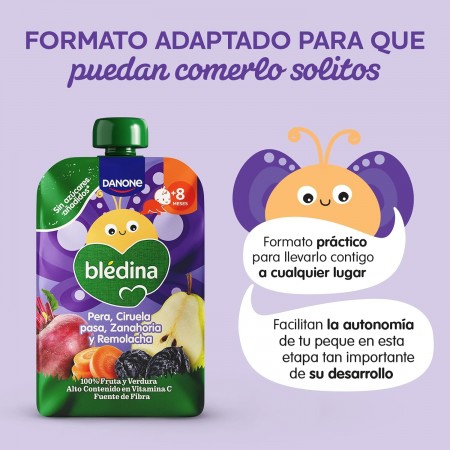 DANONE BLEDINA POUCH PERA, CIRUELA PASA, ZANAHORIA Y REMOLACHA 100 G