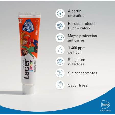 LACER JUNIOR DUPLO GEL DENTIFRICO SABOR A FRESA 2 X 75 ML